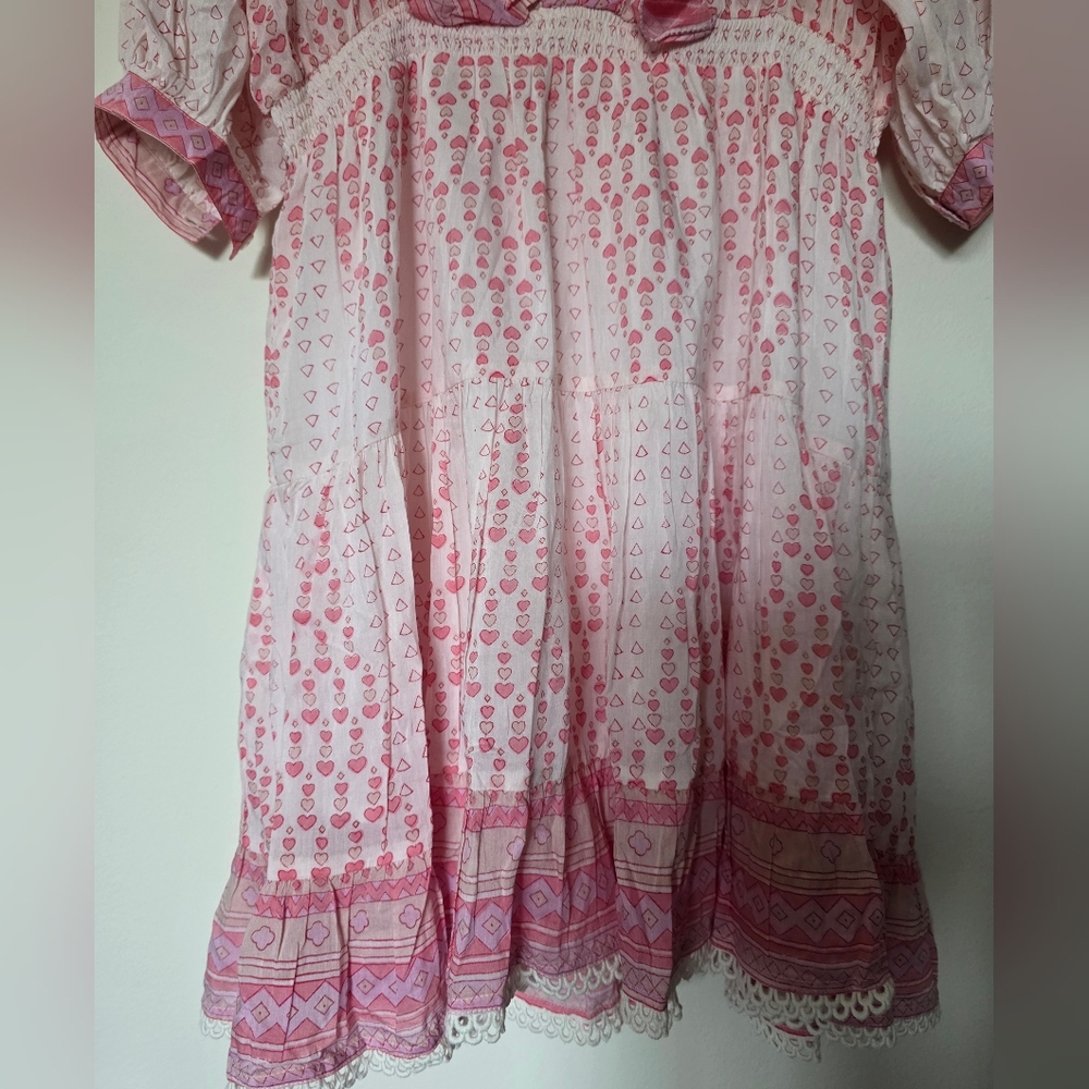 Bell Rain‎ Light Past pink Multi Puff Sleeve Mini Dress Silk Sz Large - Picture 7 of 12